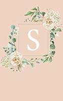 S: White Roses and Peonies Monogram Sketchbook - 110 Sketchbook Pages (6 x 9) - Floral Watercolor Monogram Sketch Notebook - Personalized Initial Lette