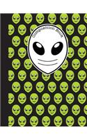 Composition Book: Black and Green Emoji Alien Notebook with 150 Pages or 75 Sheets, College Ruled Softcover