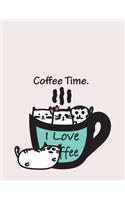 Coffee time: Cup cats on white cover and Dot Graph Line Sketch pages, Extra large (8.5 x 11) inches, 110 pages, White paper, Sketch, Draw and Paint(4 Cup Cats on White Notebook)
