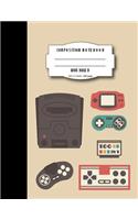 Composition notebook wide ruled 8.5 x 11 inch 200 page, Brown vintage gaming