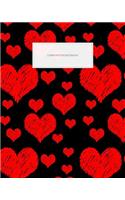 Composition Notebook: Red Hearts Pattern Black Background Blank Lined Journal, 120 Pages, 8x10