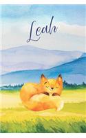 Leah: Personalized Name and Fox in the Forest and Mountains on Cover, Lined Paper Note Book For Girls or Boys To Draw, Sketch & Crayon or Color (Kids Teen