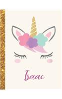 Isaac: Isaac Unicorn Personalized Black Paper SketchBook for Girls and Kids to Drawing and Sketching Doodle Taking Note Marble Size 8.5 x 11