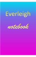 Everleigh: Blank Notebook - Wide Ruled Lined Paper Notepad - Writing Pad Practice Journal - Custom Personalized First Name Initial E Blue Purple Gold - Taking 