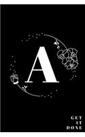Simple Black Initial Letter A Notebook with Rose Floral Journal for Women, Girls Birthday Gift and School