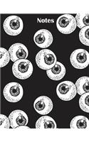 Notes: Black College Ruled Notebook with Eyeballs-110 pages- 8.5 x 11- Perfect for Notes, Lists, Journaling or gift for science or medical student