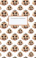Composition Notebook: 6"x9" Wide Ruled Line Paper, Lined Notebook - Halloween Watercolor Wicked Pumpkin Notebook - Pumpkins, Spooky, Creepy, Hunted, Evil - Halloween Line