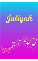 Jaliyah: Sheet Music Note Manuscript Notebook Paper - Pink Blue Gold Personalized Letter J Initial Custom First Name Cover - Musician Composer Instrument Com