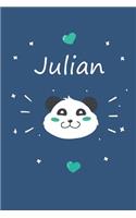 Julian: Ein Personalisiertes Panda Tage-/Notizbuch Mit Dem Namen Julian Und Ganzen 100 Linierten Seiten Im Tollen 6x9 Zoll Format (Ca. Din A5). Optimal ALS 