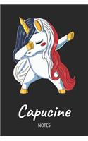 Capucine - Notes: Noms Personnalisé Carnet de notes / Journal pour les filles et les femmes. Licorne qui dab aux cheveux aux couleurs du drapeau français. Accessoires