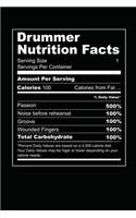 Drummer Nutrition Facts: Grab this product for a drummer who wants to share his nutrition facts with everyone. This is the diet of a musician. 6 x 9 inches - 100 pages