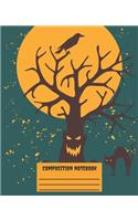 Composition Notebook: Cat Halloween Orange Moon - Wide Ruled Blank Lined for kids, teens, students, teachers, school, home, college writing & notes and back to school
