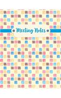 Meeting Notes: Organizer Notebook - Minutes Record Log Book With Numbered Pages, Agenda, Decisions, Attendees, Action Items, Notes Page - Watercolor Squares
