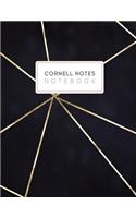 Cornell Notes Notebook: Cornell Style Paper Journal College Ruled Black Gold Geometric Lines