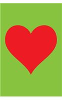 Blank Notebook - 100 Pages - Red Heart on Lawn Green