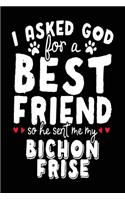 I Asked God For A Best Friend So He Sent Me My Bichon Frise: Blank Books & Journals (notebook, journal, diary)