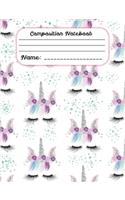 Composition Notebook: Cute Unicorn Face pattern Composition Notebook for Girls (7.44x9.69) College Ruled