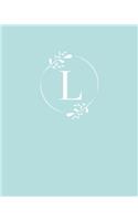 L: 110 Dot-Grid Pages - Light Blue Monogram Journal and Notebook with a Simple Vintage Floral Design - Personalized Initial Letter Journal - Monogramed