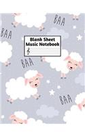 Blank Sheet Music Notebook: Easy Blank Staff Manuscript Book Large 8.5 X 11 Inches Musician Paper Wide 12 Staves Per Page for Piano, Flute, Violin, Guitar, Trumpet, Drums, Cell