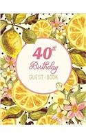 40th Birthday Pink Yellow Fruit and Flowers Watercolor Design Guest Book