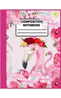 Composition Notebook: Water Colour Cute Pink Flamingo Composition Preschoolkindergarten Collage Rulled Notebook Journal For Kids, Girls- Wide Ruled Composition Note Book,