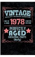 Vintage Quality Without Question One of a Kind 1978 Limited Edition Perfectly Aged Original Parts Mostly: Blank Lined Journal - 6x9 Birthday Journal, 1978 Birthday Gifts