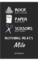 Nothing Beats Milo - Notebook: Rock - Paper - Scissors - Game Pun - Blank Lined Kawaii Personalized & Customized Name School Notebook / Journal for Girls & Women. Cute Desk Access