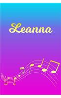 Leanna: Sheet Music Note Manuscript Notebook Paper - Pink Blue Gold Personalized Letter L Initial Custom First Name Cover - Musician Composer Instrument Com