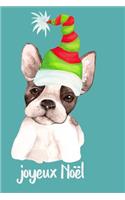 Joyeux Noel: French Merry Christmas Puppy Dog with Stocking Hat. A 6"x9", 100 Journal Lined Pages. Soft Matte Watercolor Art
