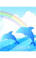 Composition Book: Cute design with dolphins and a rainbow