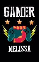 Gamer Melissa: Liniertes Notizbuch für deinen Vornamen