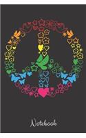 Notebook: PEACE Friedneszeichen - A5 - Dot Grid (gepunktet) 120 Seiten - Notizbuch - Tagebuch - Tagesplaner - Wochenplaner - Planer - Geschenk
