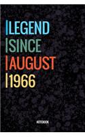 Legend Since August 1966 Notebook: Vintage Lined Notebook / Journal Diary Gift, 120 Pages, 6x9, Soft Cover, Matte Finish For People Born In August 1966
