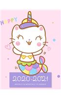 2020-2021 Weekly & Monthly Planner: 2 Year Calendar Schedule, Squares Quad Ruled, Dot Notes, Cat Unicorn, No Holiday (January 2020 through December 2021)