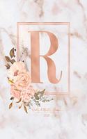 Weekly & Monthly Planner 2020 R: Pink Marble Rose Gold Monogram Letter R with Pink Flowers (7.5 x 9.25 in) Horizontal at a glance Personalized Planner for Women Moms Girls and Schoo