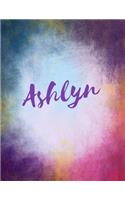 Ashlyn: Ashlyn sketchbook journal blank book. Large 8.5 x 11 Attractive watercolor texture purple pink orange & blue tones. arty stylish pretty journal for 