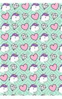 Unicorn Notebook: Hearts & Diamonds Cute Notebook for Girls (One Subject, College-Ruled, 6 X 9 In)