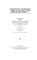 Hearing with respect to SBA programs for veterans and the National Veterans Business Development Corporation