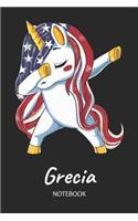 Grecia - Notebook: Blank Ruled Name Personalized & Customized Patriotic USA Flag Hair Dabbing Unicorn School Notebook Journal for Girls & Women. Funny Unicorn Desk Acc