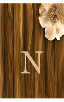 N: Wood Effect and Cream Floral Initial Note Book Homework Book, Writing Pad, Notepad, Idea Notebook, Composition Jotter, Journal Diary, Planner