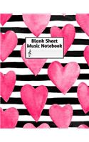 Blank Sheet Music Notebook: Easy Blank Staff Manuscript Book Large 8.5 X 11 Inches Musician Paper Wide 12 Staves Per Page for Piano, Flute, Violin, Guitar, Trumpet, Drums, Cell