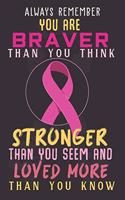 Always Remember You Are Braver: Breast Cancer Notebook Journal, Pink Journal Notebook for Breast Cancer Survivors, Fighters, and Those Who Love Them