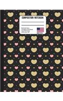 Composition Notebook 5X5 Graph Paper: Trendy Pink & Glitter Gold Hearts Back to School Composition Book for Teachers, Students, Kids and Teens