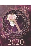2020 Weekly Planner - Monogram Initial "X": 12-Month Large Print Rose Gold Glitter Purple Letter-Sized A4 Schedule Organizer by 52 Week Cornell Notes Monthly Calendar Designed in USA floral pu(24 2020 Rose Gold Glitter)