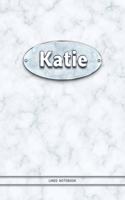 Katie - Lined Notebook: College Ruled Blank Pages Plus Extra Date Neutral Calendar (12 Months) and Notepad Sketch Designs. Cover Print White Marble Background with Silver-I