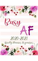 Busy AF Weekly Planner Organizer: 2 Year Weekly Planner Organizer Two Year Calendar for Academic Agenda Schedule. Water Color Floral Cover