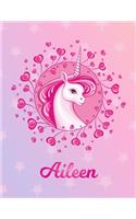 Aileen: Unicorn Large Blank Primary Sketchbook Paper - Pink Purple Magical Horse Personalized Letter A Initial Custom First Name Cover - Drawing Sketch Book