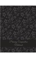 Primary Composition Notebook: Black Floral, Wide Ruled Primary Composition Notebook 120 Pages Large Print 8.5" x 11" Kids School Notebook, Draw and Write Journal