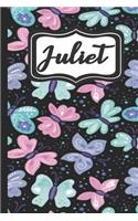 Juliet: Personalized Named Journal Notebook Pretty Butterfly Cover for Women and Girls Lined Pages
