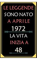 Le Leggende Sono Nato A Aprile 1972 La Vita Inizia A 48: taccuino con un cuore in quarta di copertina: Regali personalizzati, Regalo per donna, uomo 48 anni